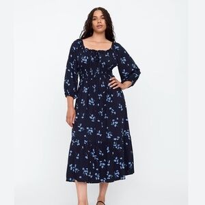 Gap Floral Smocked Squareneck Midi Dress